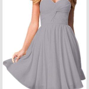 Olivia's knotted grey strapless bridesmaid dress